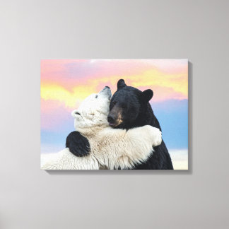 Polar and Black bear hugging Canvas Afdruk