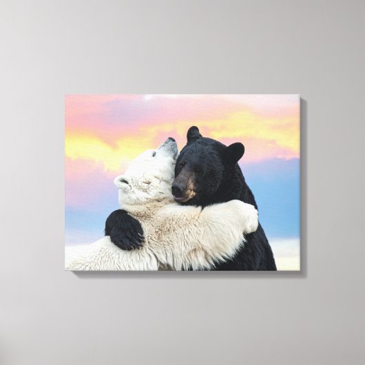 Polar and Black bear hugging Canvas Afdruk (Voorkant)
