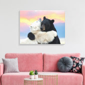 Polar and Black bear hugging Canvas Afdruk (Insitu (Woonkamer))
