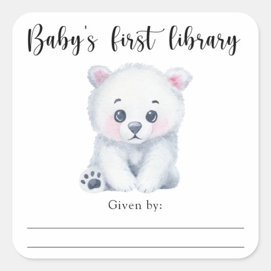 Polar baby beer - baby's eerste bibliotheek vierkante sticker (Voorkant)