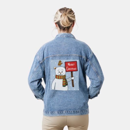 Polar Bear and Robin Christmas Greeting Denim Jacket (Model)