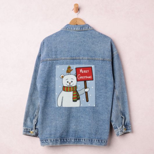 Polar Bear and Robin Christmas Greeting Denim Jacket (Hangar)