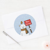 Polar Bear and Robin Christmas Greeting Ronde Sticker (Envelop)
