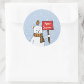Polar Bear and Robin Christmas Greeting Ronde Sticker (Tas)