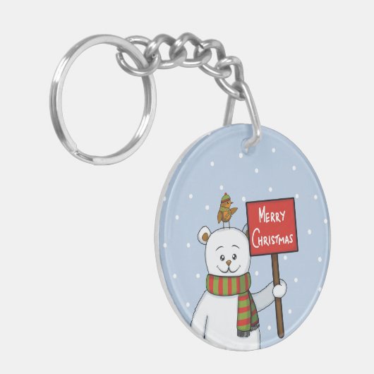 Polar Bear and Robin Christmas Greeting Sleutelhanger (Voorkant Links)