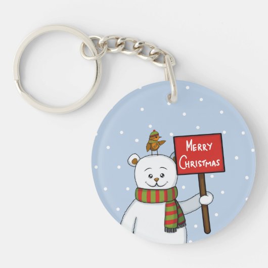 Polar Bear and Robin Christmas Greeting Sleutelhanger (Voorkant)