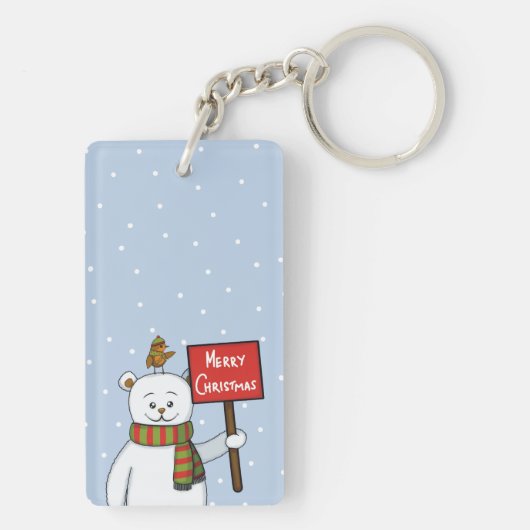 Polar Bear and Robin Christmas Greeting Sleutelhanger (achterkant)