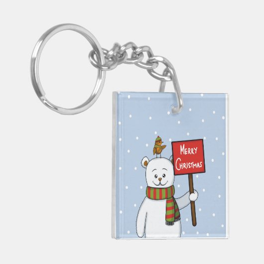 Polar Bear and Robin Christmas Greeting Sleutelhanger (Voorkant Links)