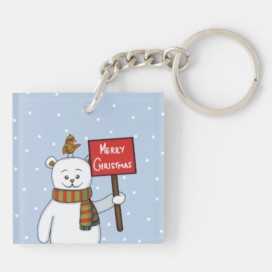 Polar Bear and Robin Christmas Greeting Sleutelhanger (Achterkant)