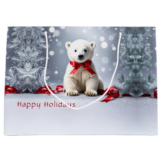 Polar Bear Christmas Holiday Gift Bag Groot Cadeauzakje (Voorkant)