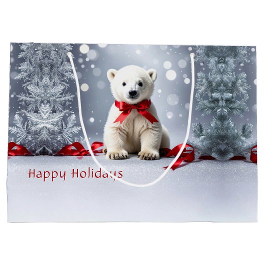 Polar Bear Christmas Holiday Gift Bag Groot Cadeauzakje (Achterkant)