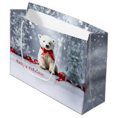 Polar Bear Christmas Holiday Gift Bag Groot Cadeauzakje (Voorkant Gekanteld)