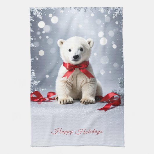 Polar Bear Christmas Holiday Kitchen Towel Theedoek (Verticaal)