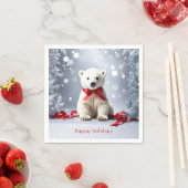 Polar Bear Christmas Holiday Napkin Servet (Insitu)