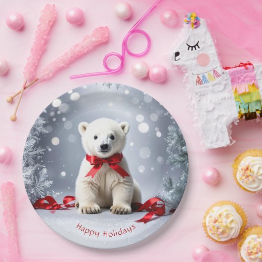 Polar Bear Christmas Holiday Paper Plate Papieren Bordje (Feest)
