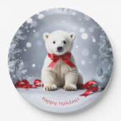 Polar Bear Christmas Holiday Paper Plate Papieren Bordje (Voorkant)