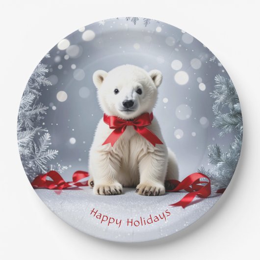 Polar Bear Christmas Holiday Paper Plate Papieren Bordje (Voorkant)