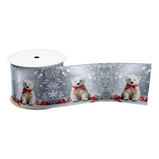 Polar Bear Christmas Satin Ribbon Satijnen Lint (Spoel)