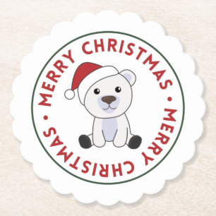 Polar Bear Christmas Snow Winter Animals Polar Pap Kartonnen Onderzetters