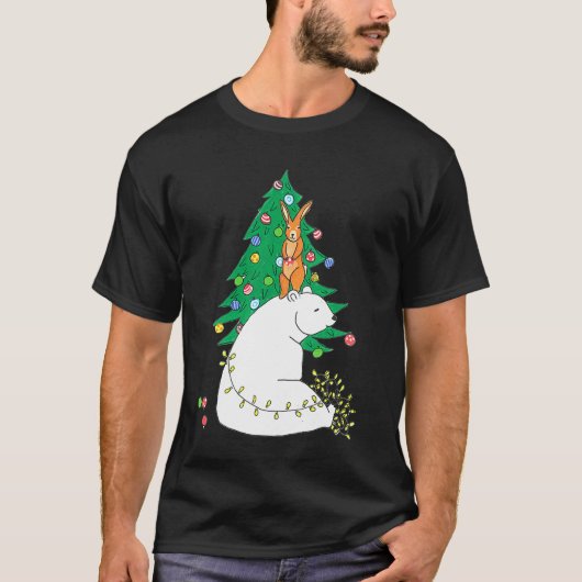 Polar Bear Christmas Tree Cute Happy Animals Fun T-shirt (Voorkant)