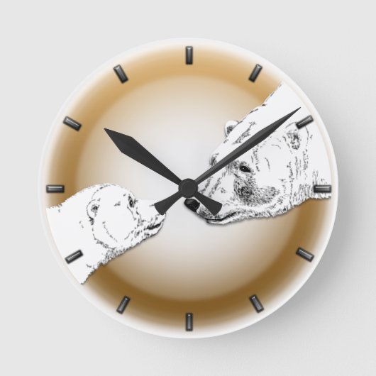 Polar Bear Clock Mother & Cub Bear Art Wall Clock Ronde Klok (Voorkant)