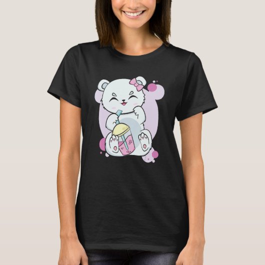 Polar Bear Drinking Boba Flavor With Black Milk Te T-shirt (Voorkant)