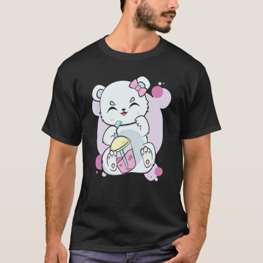 Polar Bear Drinking Boba Flavor With Black Milk Te T-shirt (Voorkant)