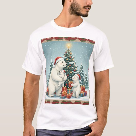 Polar Bear Family Christmas Celebration T-shirt (Voorkant)