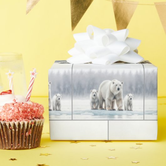 Polar Bear Family On an Ice Floe Cadeaupapier (Verjaardagsfeest)