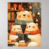 Polar Bear Family Reading Together on Christmas Poster (Voorkant)