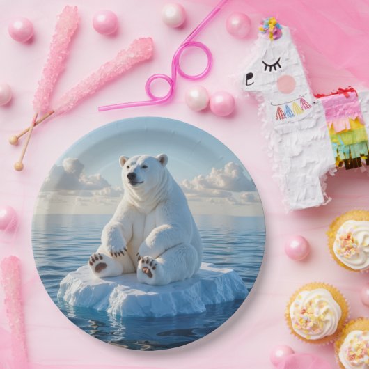 Polar Bear Floating On an Ice Floe Papieren Bordje (Feest)