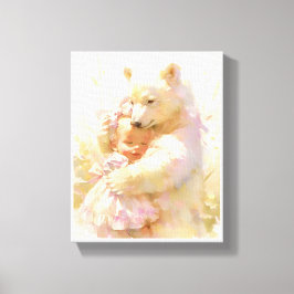 Polar Bear Hug with Baby Girl Nursery Wall Poster Canvas Afdruk