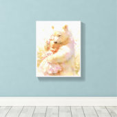 Polar Bear Hug with Baby Girl Nursery Wall Poster Canvas Afdruk (Insitu (Houten vloer))