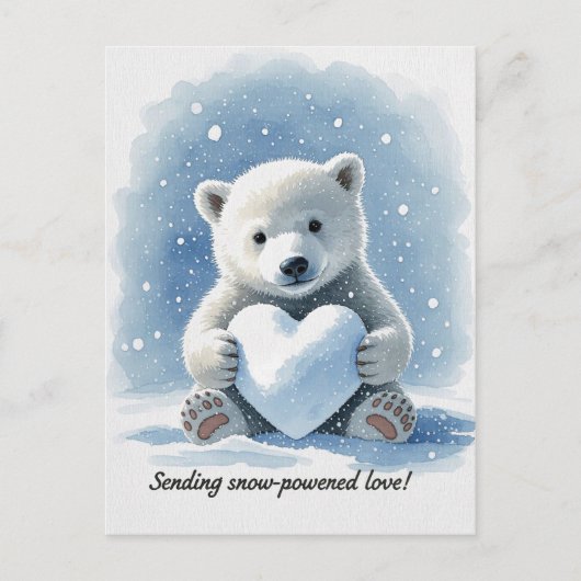 Polar bear in the snow with heart shaped snowball briefkaart (Voorkant)