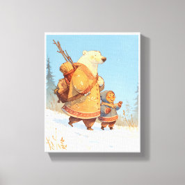 Polar Bear & Inuit Child Winter Nursery Poster Canvas Afdruk