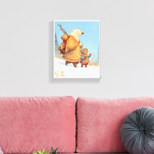 Polar Bear & Inuit Child Winter Nursery Poster Canvas Afdruk (Insitu (Woonkamer))