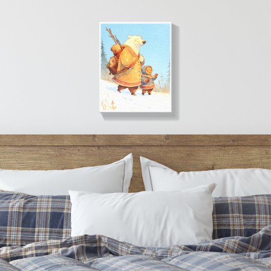Polar Bear & Inuit Child Winter Nursery Poster Canvas Afdruk (Insitu (Slaapkamer))