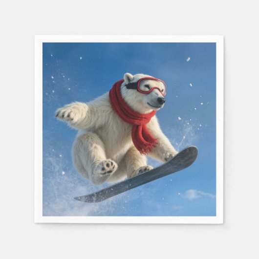 Polar Bear Mid-air on a Snowboard Servet (Voorkant)