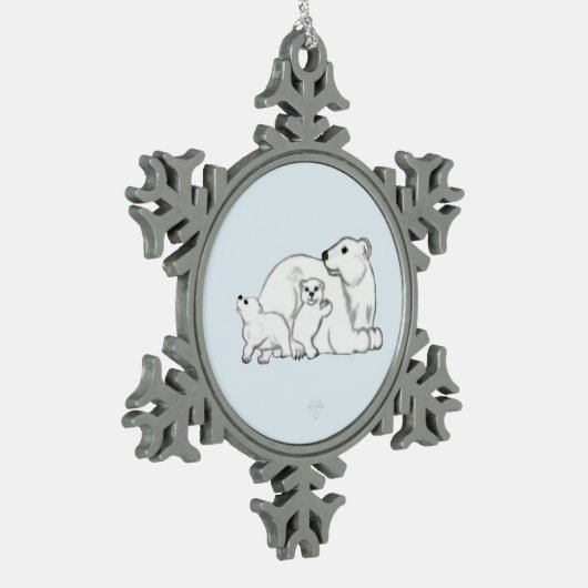 Polar Bear Mom & Cubs Snowflake Framed Ornament (Links)