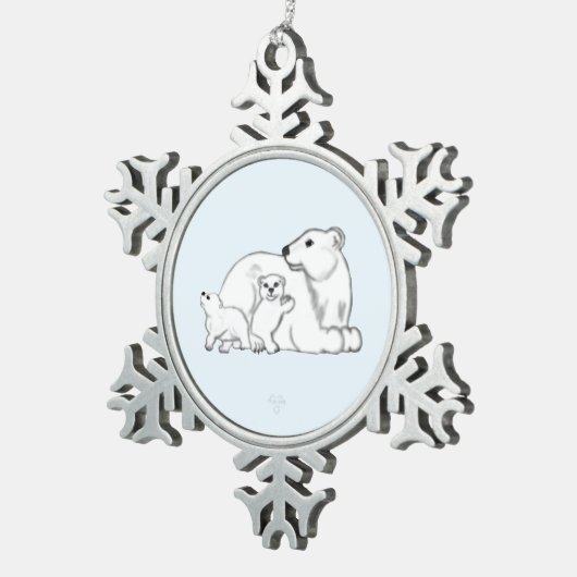 Polar Bear Mom & Cubs Snowflake Framed Ornament (Rechts)