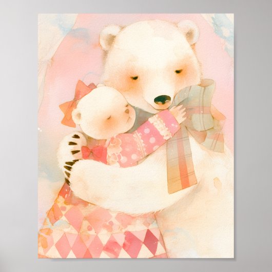 Polar Bear Mother and Cub Cuddle Nursery Poster (Voorkant)