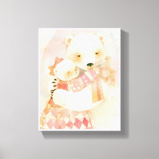Polar Bear Mother and Cub Cuddle Nursery Poster Canvas Afdruk (Voorkant)