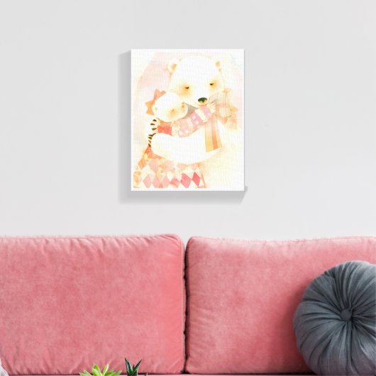 Polar Bear Mother and Cub Cuddle Nursery Poster Canvas Afdruk (Insitu (Woonkamer))