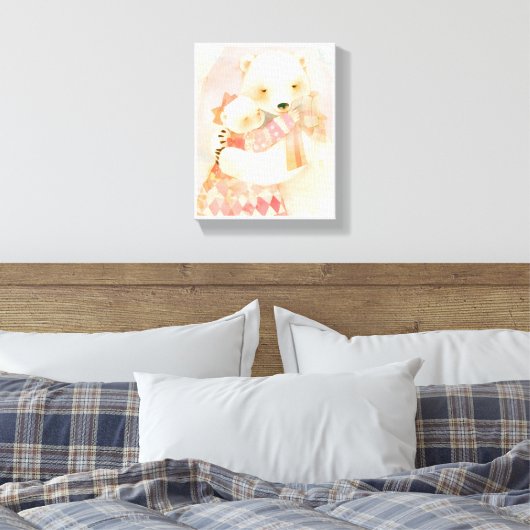 Polar Bear Mother and Cub Cuddle Nursery Poster Canvas Afdruk (Insitu (Slaapkamer))