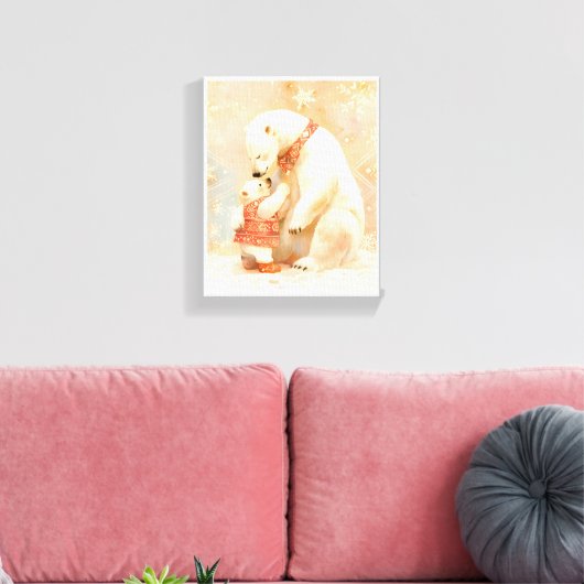Polar Bear Parent and Cub Winter Embrace Nursery Canvas Afdruk (Insitu (Woonkamer))