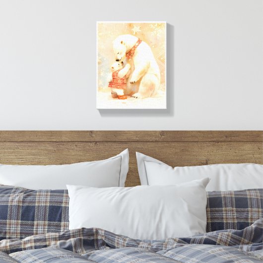 Polar Bear Parent and Cub Winter Embrace Nursery Canvas Afdruk (Insitu (Slaapkamer))