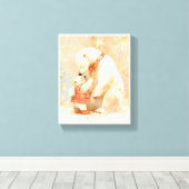 Polar Bear Parent and Cub Winter Embrace Nursery Canvas Afdruk (Insitu (Houten vloer))