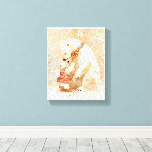 Polar Bear Parent and Cub Winter Embrace Nursery Canvas Afdruk (Insitu (Houten vloer))