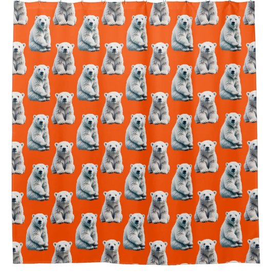 Polar Bear Pattern Design On Orange  Douchegordijn (Voorkant)