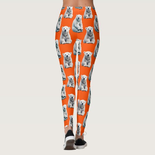 Polar Bear Pattern Design On Orange Leggings (Achterkant)